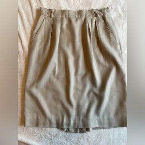 VTG Jones NewYork Tan neutral Wool Blend Pleated Skirt Pockets Made in USA Sz 16